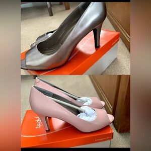 Elegant Pink and Silver Peep-Toe Heels
